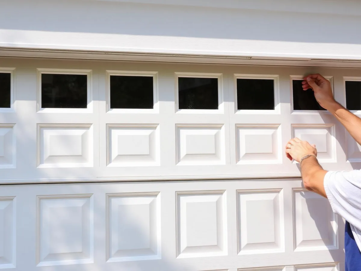 New white raised-panel residential garage door being installed on a home in Maple Ridge